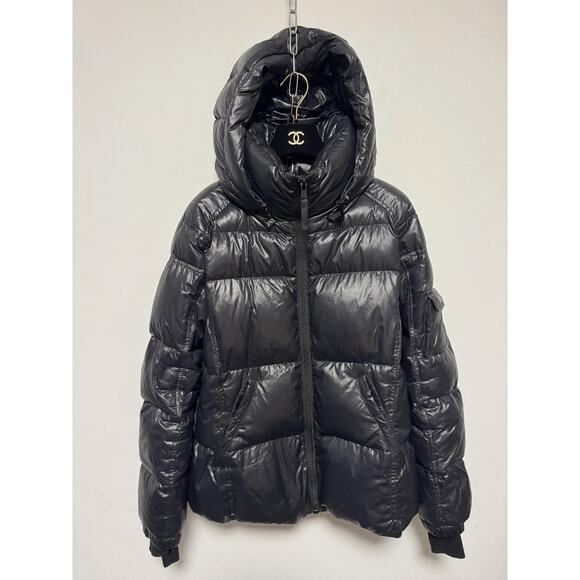 S13 New York Jacket Mens 2XL Black Hooded Puffer Down Feather Full Zip Quilted - Picture 1 of 11